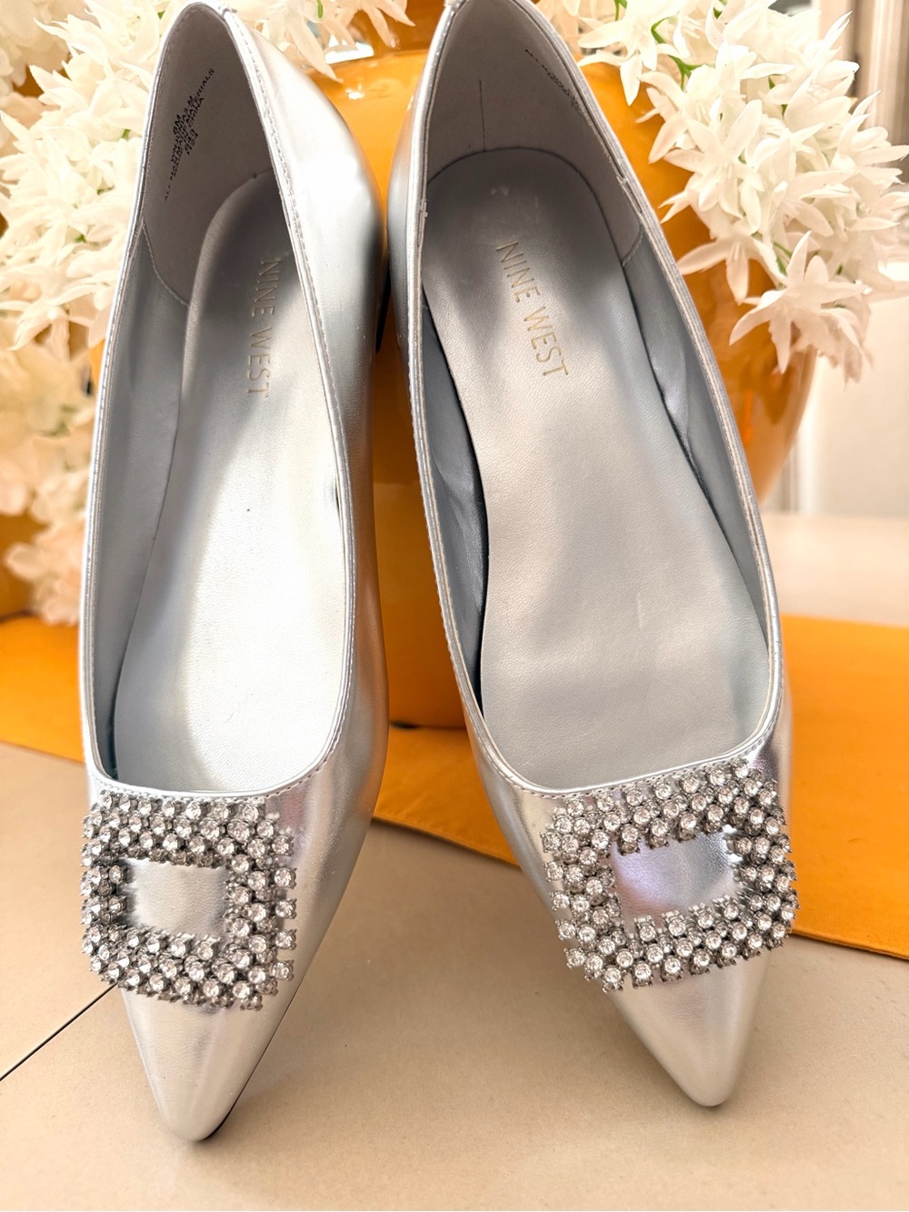Nine West Silver Leather Ballet Flats